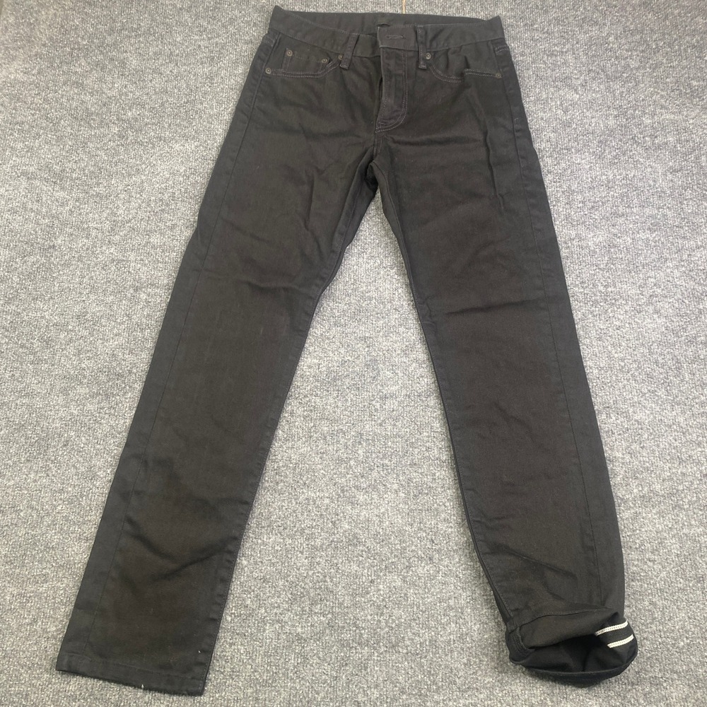 Uniqlo Mens Selvedge Slim Fit Jeans Black Stretch Denim 321-405630 Size 28x34